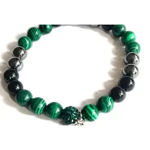 Malachite and Hematite Buddha Charm bracelet