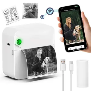 Mini Sticker Printer,Mini Pocket Thermal Printer with 1 Rolls Paper,Bluetooth Inkless Printer Compatible with Android & iOS,Portable Receipt Printer for Photo,Journal,Memo,Travel,