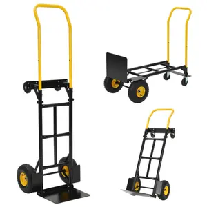 [FLASH SALE] Garvee Foldable 2-in-1 Hand Truck & Platform Cart with 800Lb Capacity, 8" Non-Marking Rubber Wheels, Adjustable Handle, Convertible Dolly for Industrial Moving & Luggage Transport