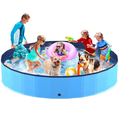 Foldable Cooling Dog Swimming Pool - Sturdy, Inflatable-Free, Leak-Proof PVC Pet Bathing Tub with No Pump Needed, Anti-Slip, Fast Drainage, Easy to Clean, Portable Compact Size for Dogs, Backyard Use