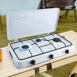CNCEST 3 Burner Gas Cooktop High-Efficiency Stove Durable Enamel & Cast Aluminum Safety Valve Windshield Ideal for Home, Outdoor, and Restaurant Use