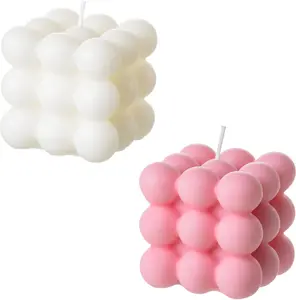 Gift Bubble Cube Scented Soy Wax Candles 2 Piece Set for Bedroom Home Decor Premium Gift with Keychain Accessory