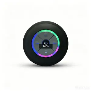 Suction Cup Portable Bluetooth Mini Speaker with RGB Colorful LED Lights, Waterproof Shower Speaker with Strong Suction Mount, Wireless Small Audio Player for Bathroom Bathtub Kitchen Pool Beach Travel, Hands-Free Call Stereo Sound Compact Bluetooth