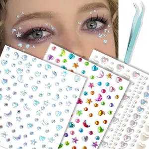 Self-Adhesive Face & Hair Gems – Rhinestone Stickers for Eyes, Makeup, Festival & Rave Looks – Reusable Face Jewels for Women & Kids