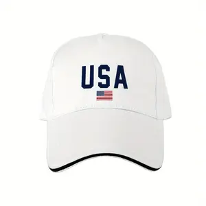 USA Flag Baseball Cap for Men - White Polyester Dad Hat with Bold Blue USA & Distressed American Flag Emblem, Machine Washable Casual Hat for Fishing, Camping, Hip Hop Style, Fishing Accessory | Nonelastic Fabric, Baseball Hat