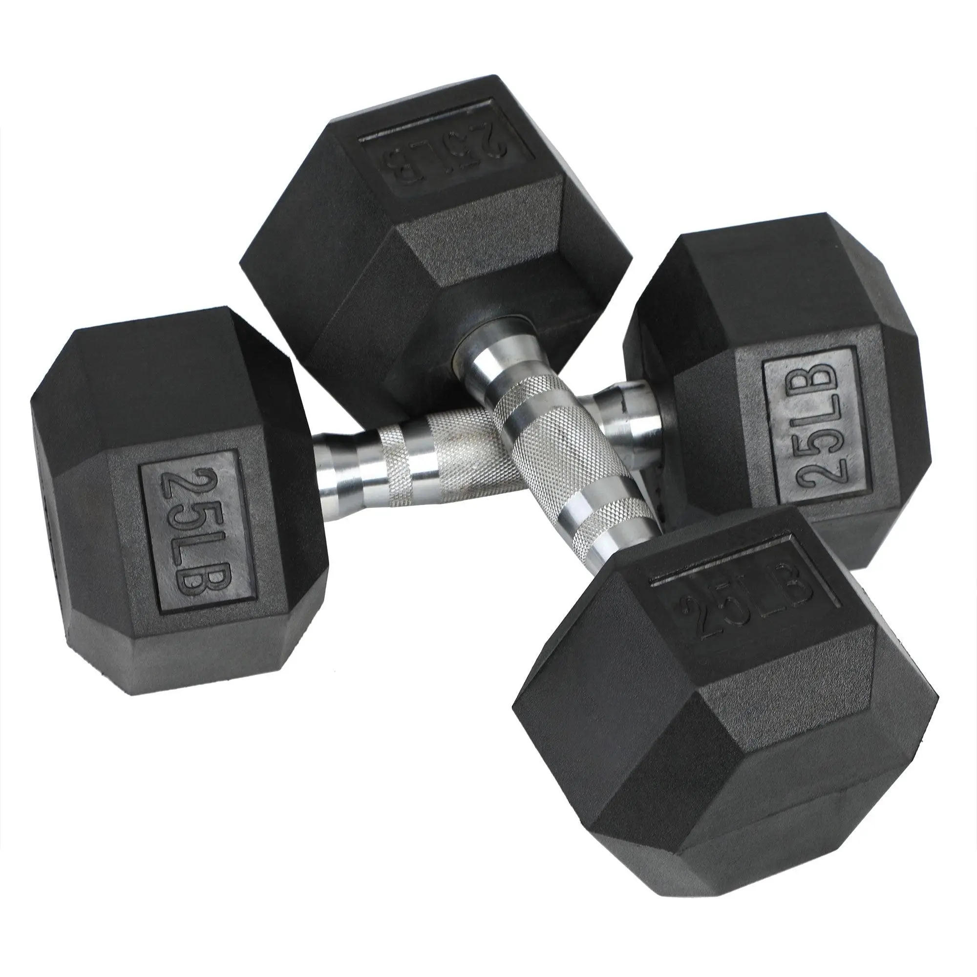 HolaHatha Iron Hexagonal Cast Exercise 25 lb Dumbbell Weights w/Contoured Grips HolaHatha Iron Hexagonal Cast Exercise 25 lb Dumbbell Weights w/Contoured Grips