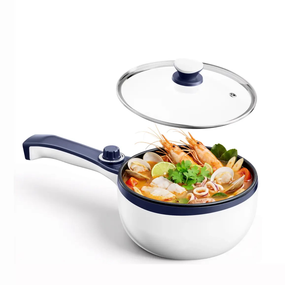 Hot Pot Electric with Steamer Upgraded, Non-Stick Sauté Pan, Rapid Noodles Electric Pot, 1.6L Mini Pot for Steak, Egg, Fried Rice, Ramen, Oatmeal, Soup with Power Adjustment