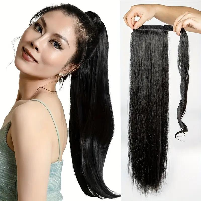 RIVERWOOD Wrap Around Ponytail Extension Human Hair 70% And 30% Heat-Resistant Synthetic Fiber 120g High Elasticity Kimky Curly Water Wave Bubber Band Secure Styling