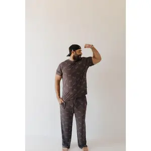Bamboo Men's Short Sleeve Pajama | Charcoal Arm Day