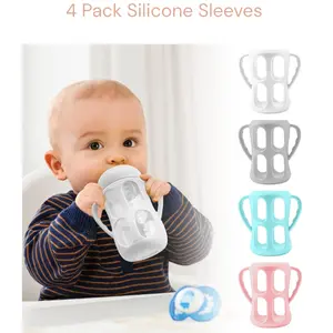 4 Pack Silicone Sleeves with Handles for Philips Avent Glass Baby Bottles Anti Breakage Birthday Gift Father Day Gift