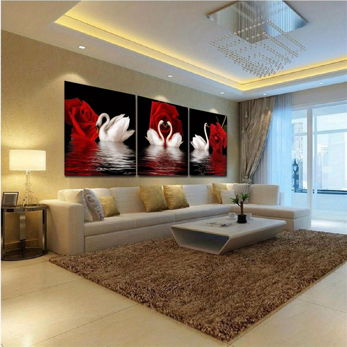 3pcs/set Romantic Swans and Red Rose Canvas Wall Art for Living Room, Bedroom, and Office Decor - Beautiful and Elegant Design - No Frames Needed 3pcs/set Romantic Swans and Red Rose Canvas Wall Art for Living Room, Bedroom, and Office Decor - Beautiful and Elegant Design - No Frames Needed