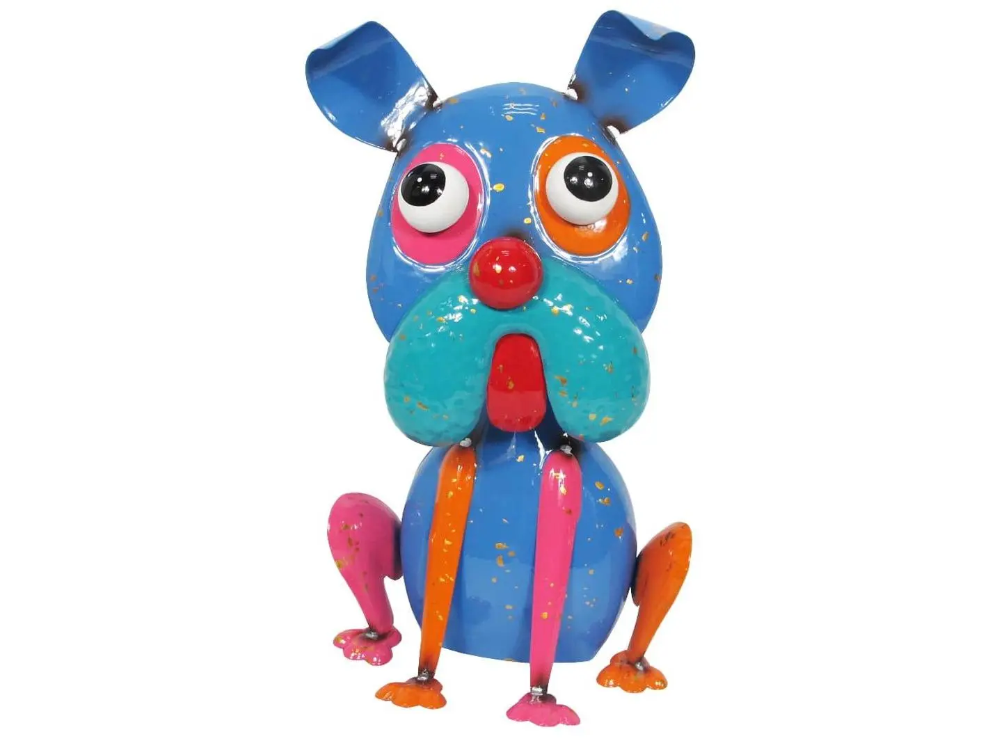 Colorful Enameled Metal Dog Statue - Blue