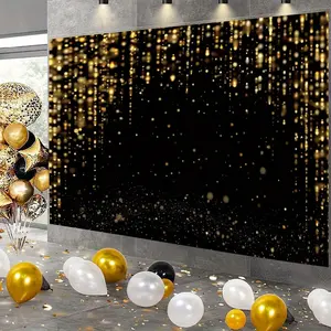 Party Backdrop 1pc Black and Golden Backdrop Banner Golden Spots Background for Women Party Photography Supplies Happy Birthday Backdrop Decor Wedding Portrait Shooting Photo Booth Props Perfect Gift for Parents Friends Party Planners Polyester