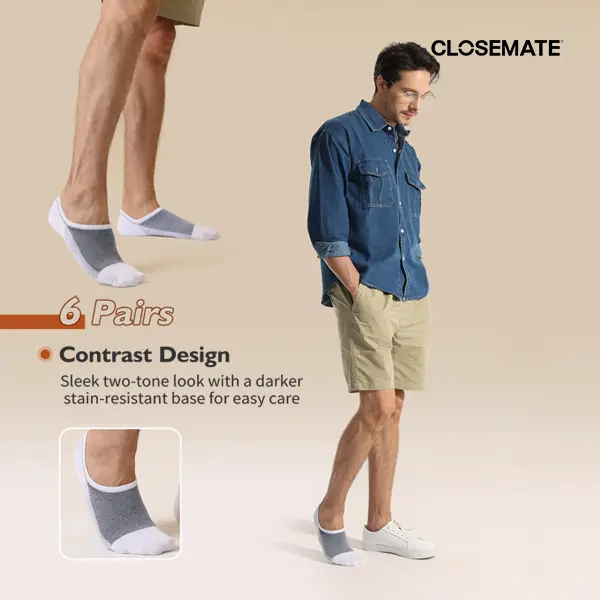 CLOSEMATE No Show Socks for Men Anti-Slip Moisture Wicking Socks Breathable Socks for Casual Shoes 6 Pairs