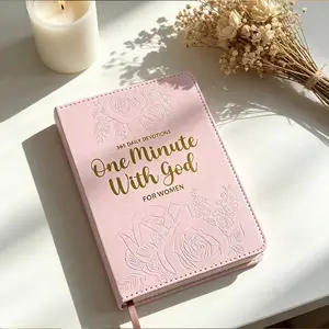 One-Minute With God For Women 365 Daily Devotions for Refreshment and Encouragement Daily Guided Journal Pink Rose Faux Leather Flexcover Gift