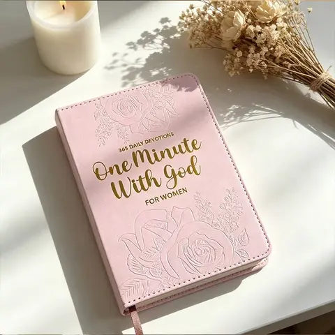 One-Minute with God for Women, 365 Daily Devotions for Refreshment & Encouragement, Pink Rose Faux Leather Flex-Cover Devotional Journal, Ideal Gift