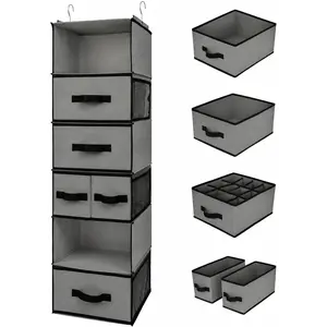 GRANNY SAYS Hanging Closet Organizer 6 Shelves, Closet Organizers and Storage with 5 Drawers, 6 Side Pockets Closet Hanging Organizer, Hanging Storage Organizer for Closet, Baby Clothes, Gray