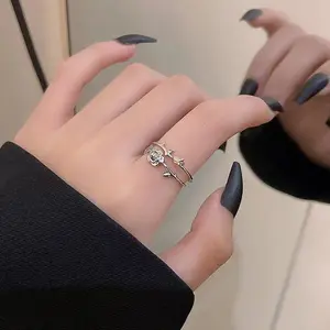 [New product launch] Silver double-layer thorn rose ring for women, niche design, personality, fashion, versatile, index finger opening, retro ring, net sense