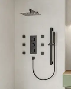 12" High-Pressure 2.5 GPM Wall Mount Rainfall Complete Shower System with Rough in-Valve | High pressure & Saves water |  Spray Patterns | Precision Temperature Control | Quiet Operation | Relaxa Jet canopy  showerhead