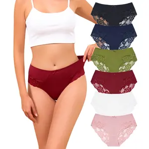 LEVAO Women’s Cotton Lace Underwear 6 Pack – Soft Breathable Hipster Panties, Medium & Low Waist Stretch Briefs (S-XL)