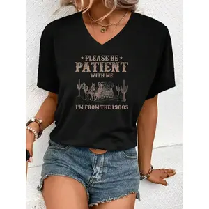 Daily V-Neck T-Shirt With Standard Size PLEASE BE PATIENT WITH ME I'M FROM THE 1900S Suitable For Daily Life, Going Out, Leisure, And The Best Choice To Give To Friends And Family,