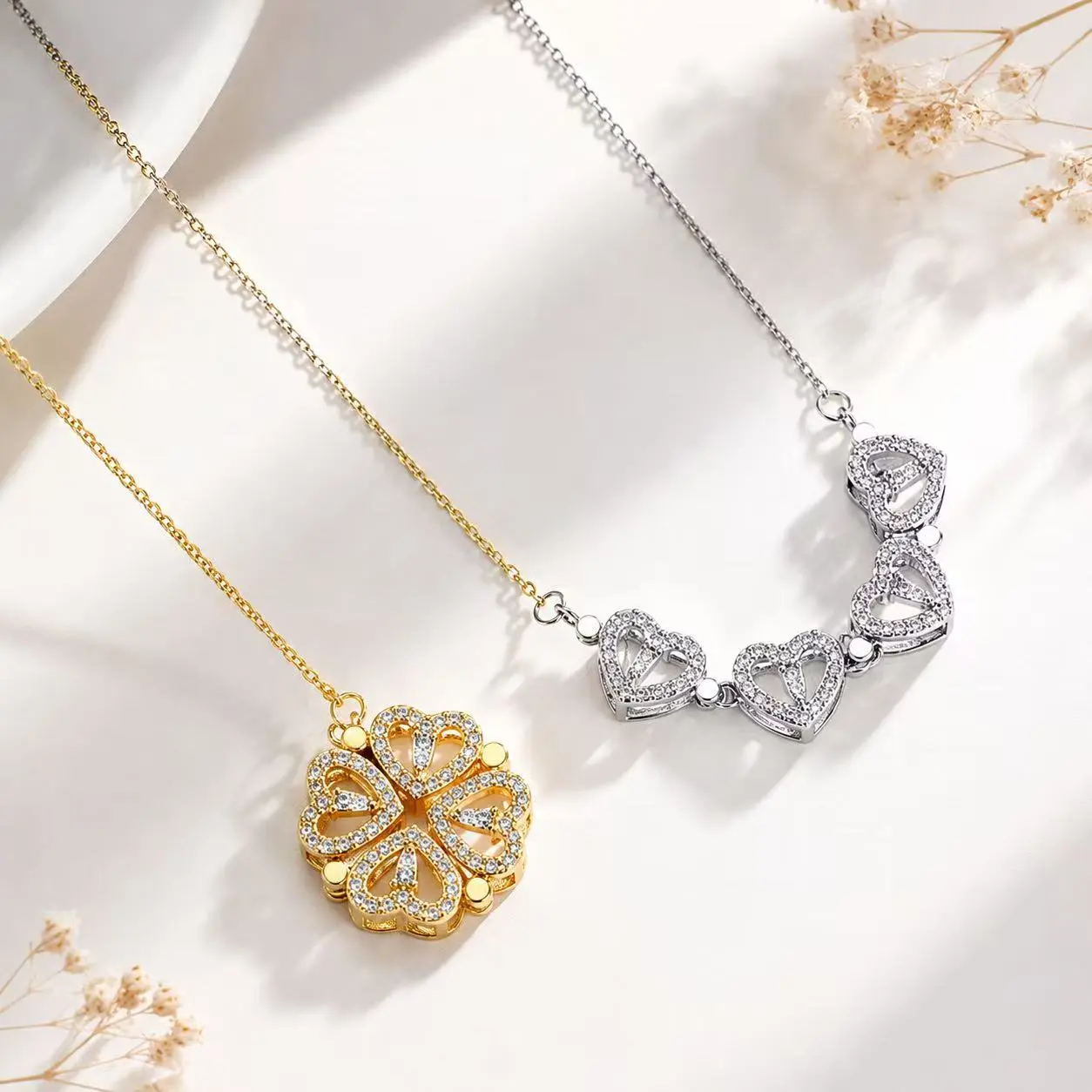 2-in-1 Magnetic Heart Necklace for Women | Convertible Pendant | Gold & Silver | Elegant Jewelry Gift for