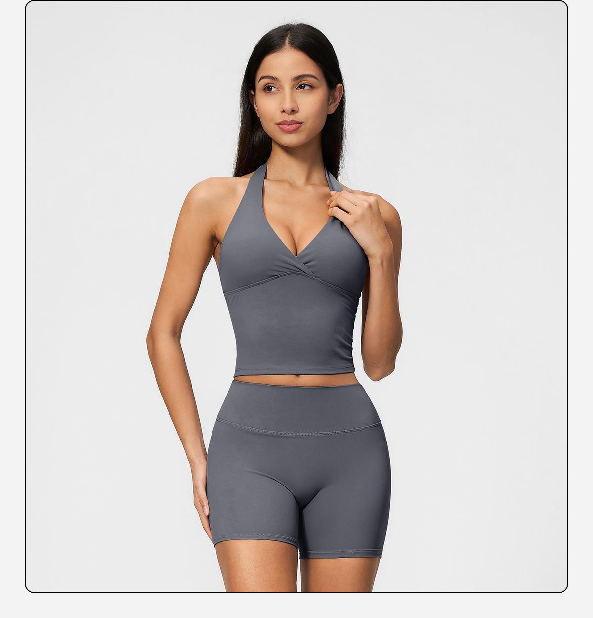 MFVIM Women’s V-Neck Halter Long Yoga Set — Back-Enhancing Waist-Defining Tank Top & High-Waisted Butt-Lifting Sports Shorts, Two-Piece Set,back to school,back to school haul