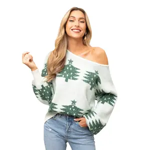 Women's Festive Christmas Tree  Fuzzy Knit Sweater -Cupshe-XL-Light Green