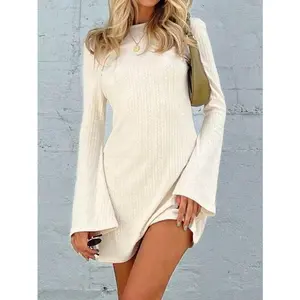 Sassy Backless Round Neck Long Sleeve Mini Dress