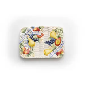 Vintage Fitz and Floyd Omnibus Ceramic fruit basket weave bow rectangular platter 14x10" CSSB