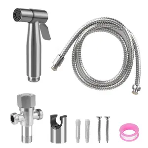Stainless Steel Handheld Bidet Sprayer Set, 1 Set Including Handheld Bidet Sprayer & Hose & Holder & Other Accessories, Bathroom Personal Hygiene Accessories for Home Outdoor Garden Hotel
