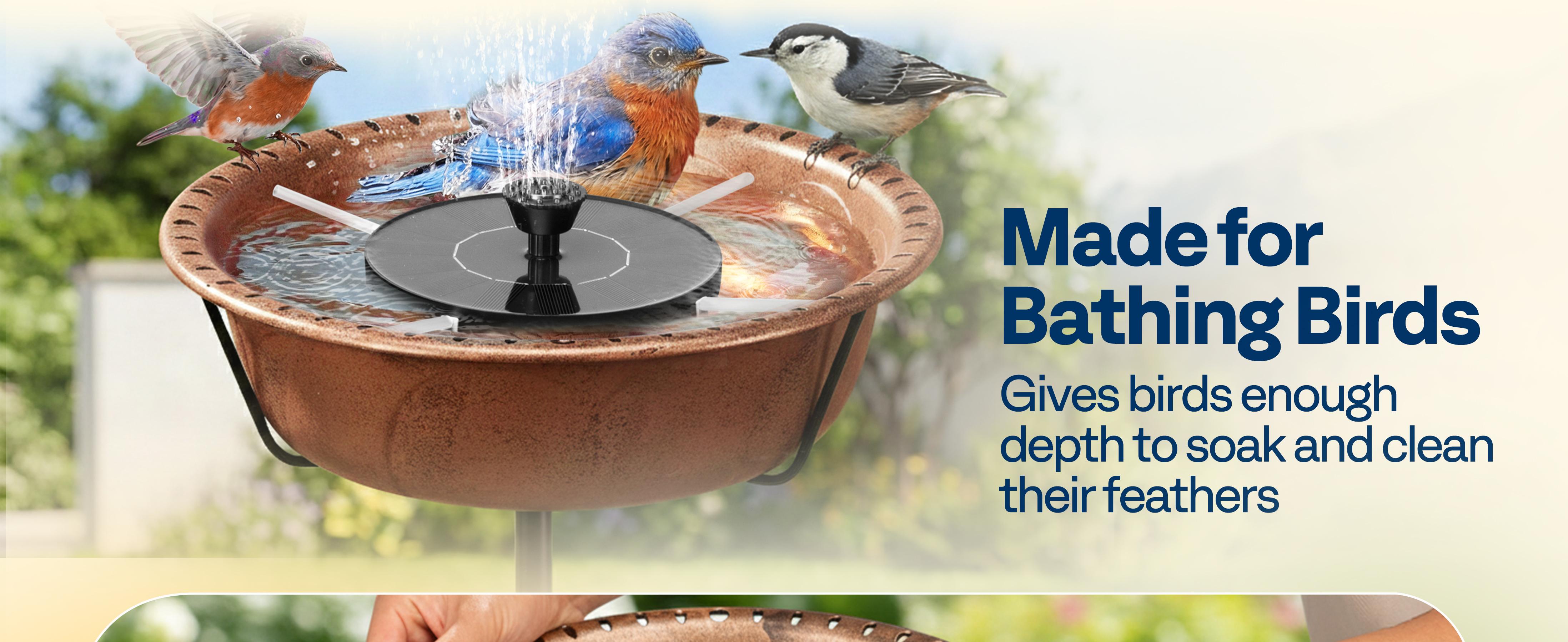 VIVOHOME Round Bird Bath with Solar Fountain for Outside, Weather-Resistant ABS Birdbath Bowl with Solar Powered Pump, Metal Ground Stake for Outdoor, Garden, 1.45 Gallons