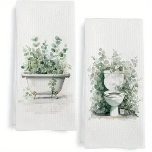 Bathroom Hand Towel, Modern Plant Design Bathroom Hand Towel, Soft Absorbent Towel for Kitchen & Bathroom Decor
