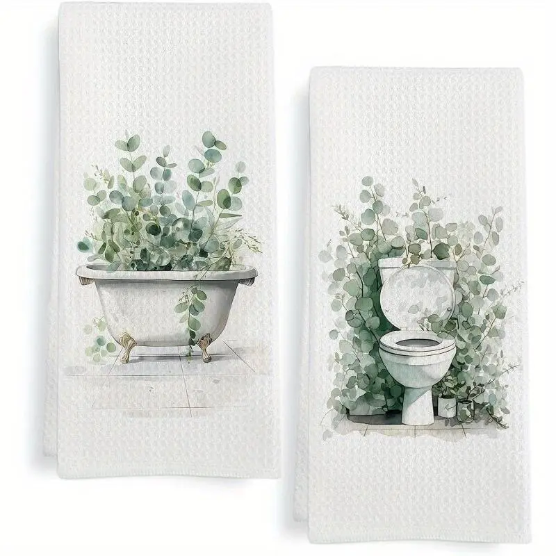 Bathroom Hand Towel, Modern Plant Design Bathroom Hand Towel, Soft Absorbent Towel for Kitchen & Bathroom Decor, Decorative Towels