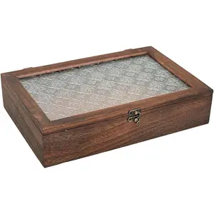 Keepsake Box - Vintage Wooden Decorative Box with Glass Lid for Jewelry, Trinket, Photo & Memory Storage (Large)