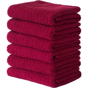 Kitchen Towels, 15 x 26 Inches, Pack of 6, 400 GSM,  Ring Spun , Solid Red Dish Towels Super Soft and Absorbent,  Towels and Bar Towels