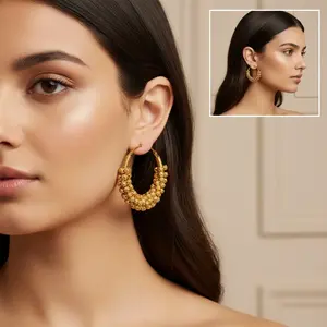 Gold Plated Hoop Earrings with Beads. Elegant and Stylish Bali with Modern Touch. Indian Jewelry for Women
