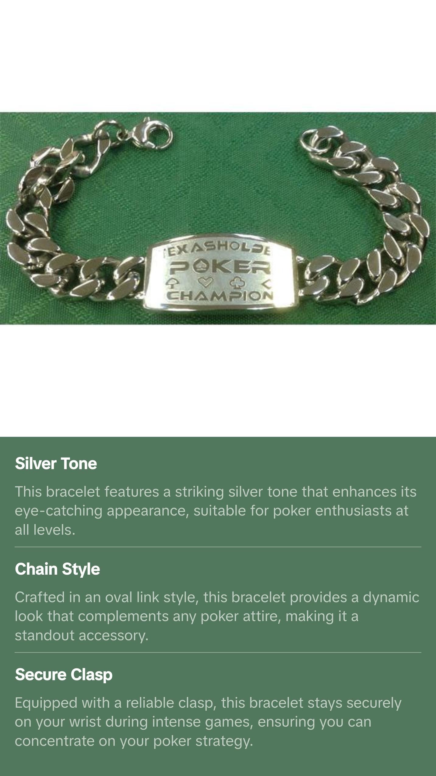 Silver Texas Hold 'em Poker Champion Bracelet great prize for your tournaments