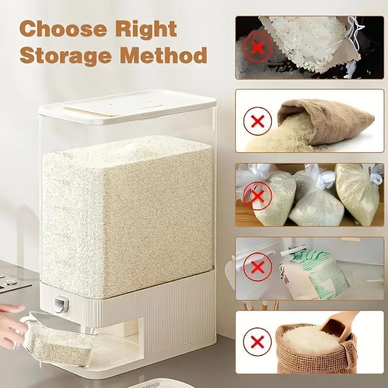25LB Airtight Food Storage Container with Cup - Large Rice & Flour Dispenser, Moisture Proof Bin