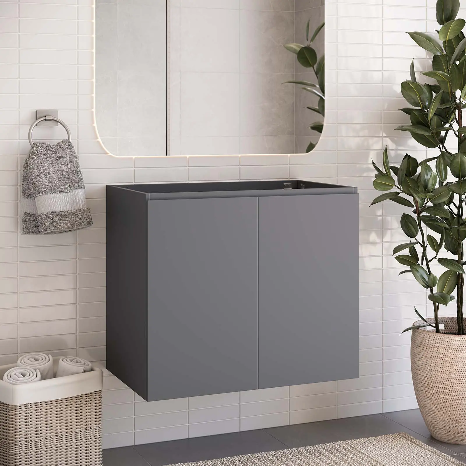 Modway Bryn 30" Wall-Mount Bathroom Vanity with Bathroom Cabinet Storage, Gray (Sink Basin Not Included)