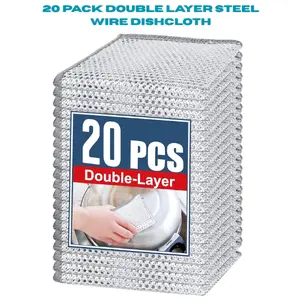 20 Pack Steel Wire Dishcloth, Non-Scratch Heavy Duty Cleaning Cloth, Reusable Wire Scrubber for Dishes, Cookware, Sink & Stove (7.87")