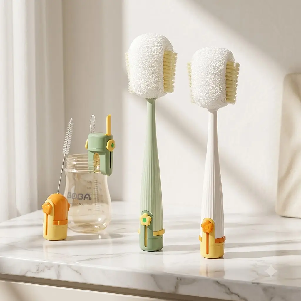 5-in-1 Bottle & Straw Cleaning Brush - Multifunctional Home Care Tool for Bottles, Cups, Straws (Cream White, Jasmine Green)