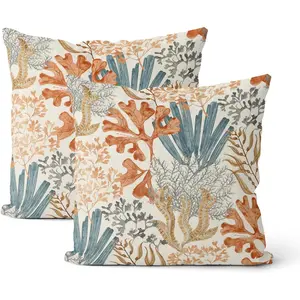 Coastal Throw Pillow Covers 20x20 Inch 2 count  Coral Tropical Summer Outdoor Decor Pillow Covers Nautical  Beach  Decorative Pillowcase Linen Cushion Cover for Couch Sofa