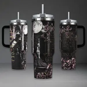 Sleep Token Band Tumbler, Sleep Token Insulated Tumbler Featuring "The Offering", Euclid & Gethsemane Moonlit Aesthetic Graphic Design, Alternative Metal Band 40oz Cup with Handle. Music Fan Gift.