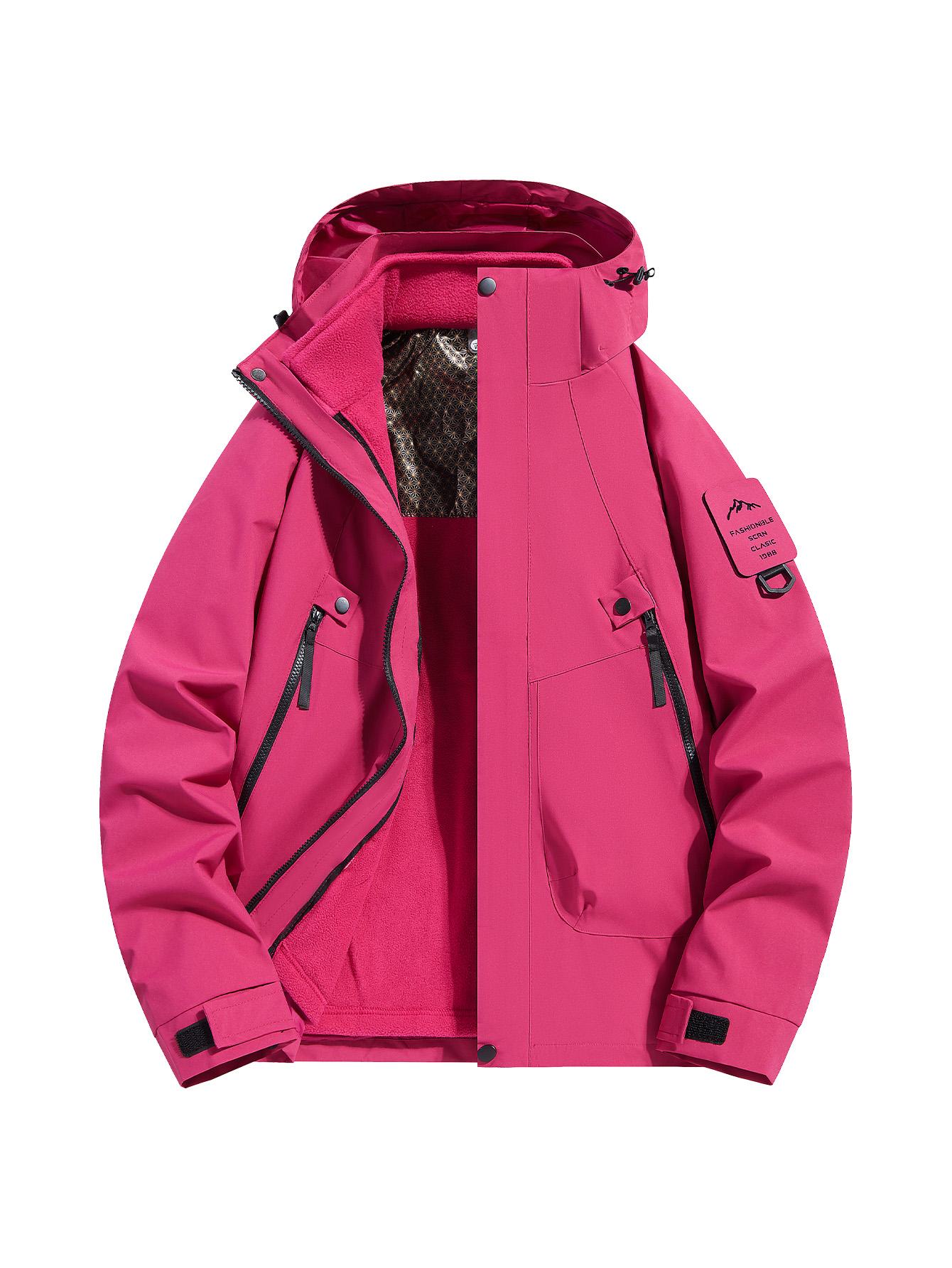 CCCMAI Men's Solid Color Waterproof Windproof Drawstring Zip-up Hoodie Jacket, Casual Long-Sleeve Outdoor Coat with Zipper Pockets, Suitable for Outdoor Activities, All-Season Men's Apparel, Menswear  Coats Jackets Tops