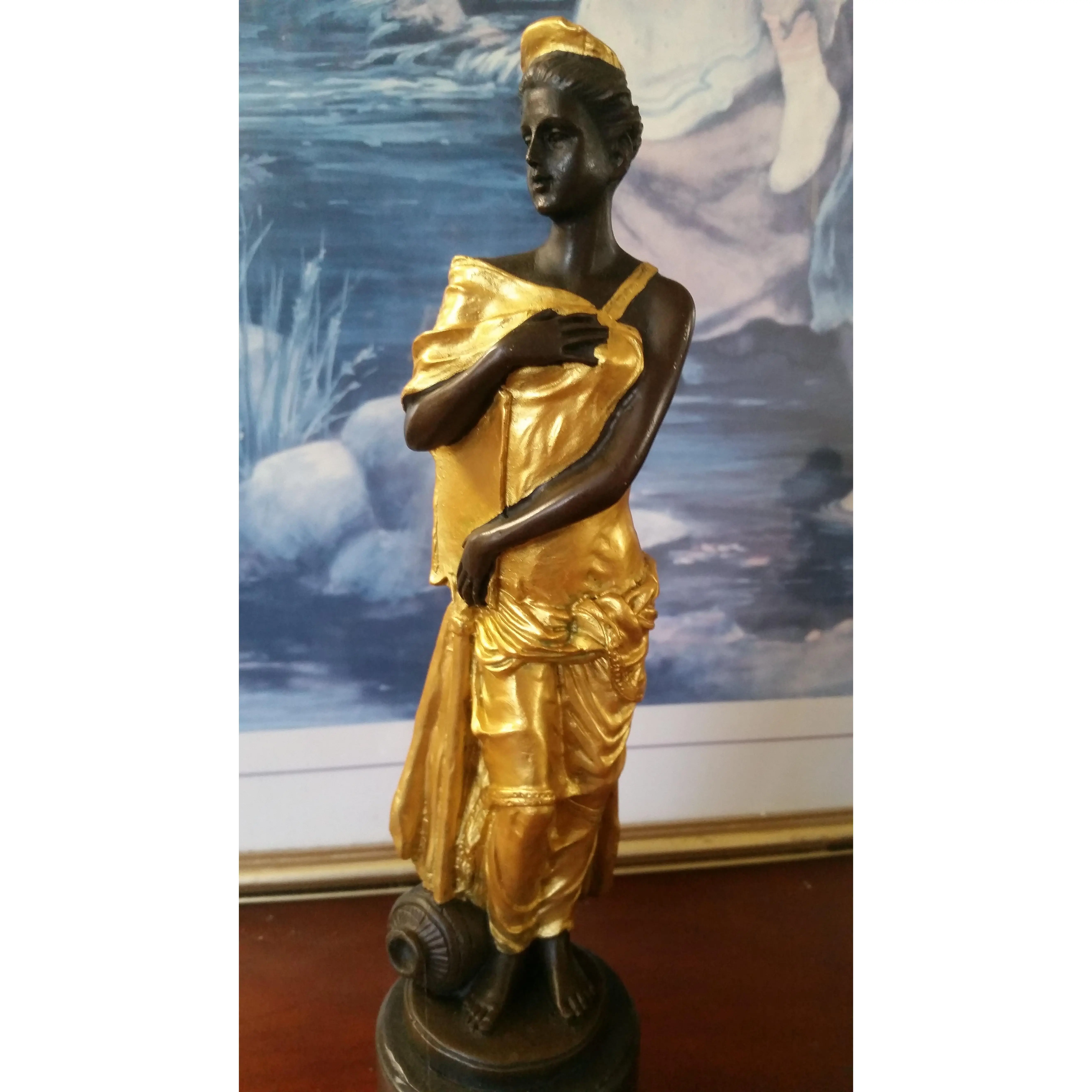 Bronze Figurine - Lady on Gold Gilded w/ Urn at Bottom