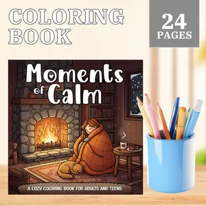 2025 new, Moments of Calm coloring book, new thick paper, 24 page single-sided printing, perfect gift for New Year, Christmas, Thanksgiving, birthdays, parties - for mindfulness and stress relief