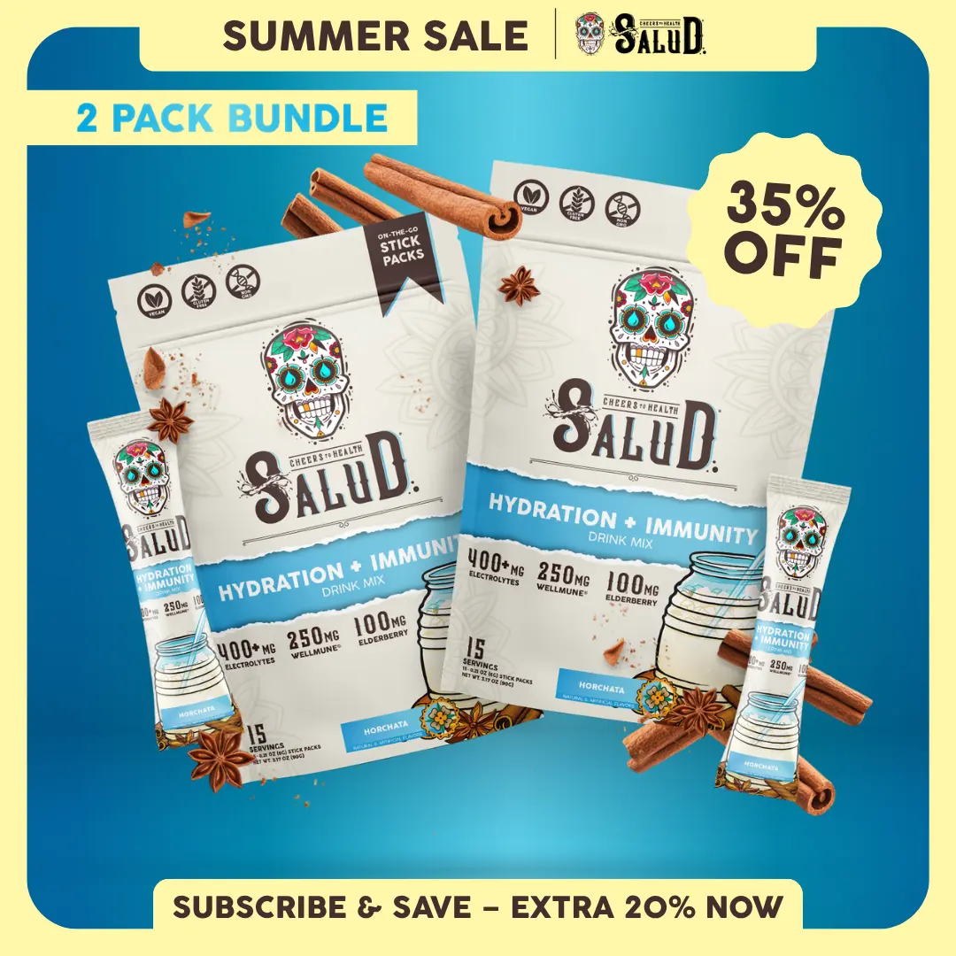 Salud 2-in-1 [Hydration + Immunity - Horchata Duo] Electrolytes Powder, Agua Fresca Drink Mix, Elderberry, Wellmune, Dairy & Soy Free, Non-GMO, Gluten Free, Vegan, 1g Sugar (2-Pack, 30 Servings)