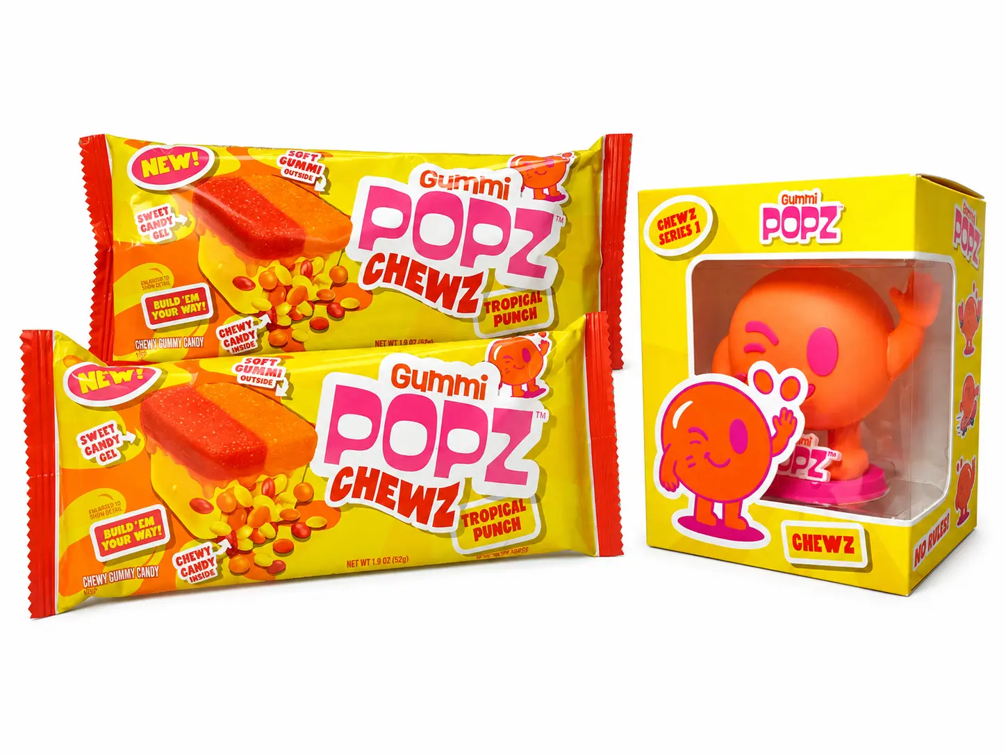 Gummi Popz Chewz Surprise Pack - Chewz Collectible Figure + 2 Gummi Popz Chewz Tropical Punch Candy Pack | Limited Edition Candy & Toy Gift Set
