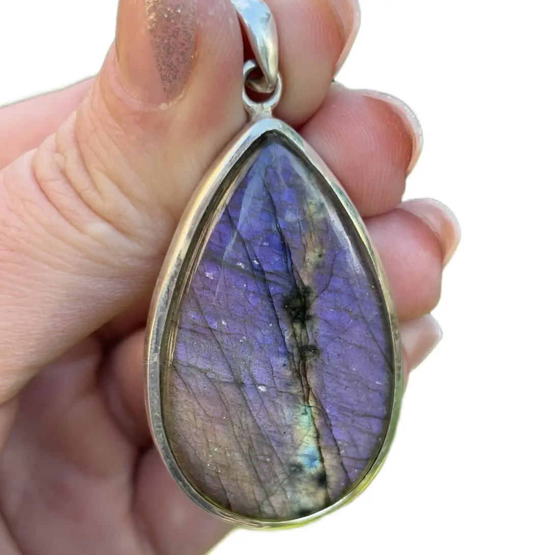 Sterling Silver Purple Labradorite Pendant - Large Pear Shape